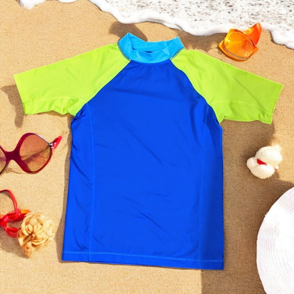Lands' End Big Boys Short Sleeve Crew Neck Swim UPF 50 Rash Guard